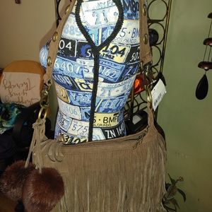 JLO BROWN TASSLED 100% LEATHER PURSE